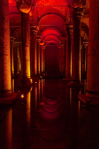 The Basilica Cistern - underground water reservoir build by Emperor Justinianus in 6th century, Istanbul, Turkey