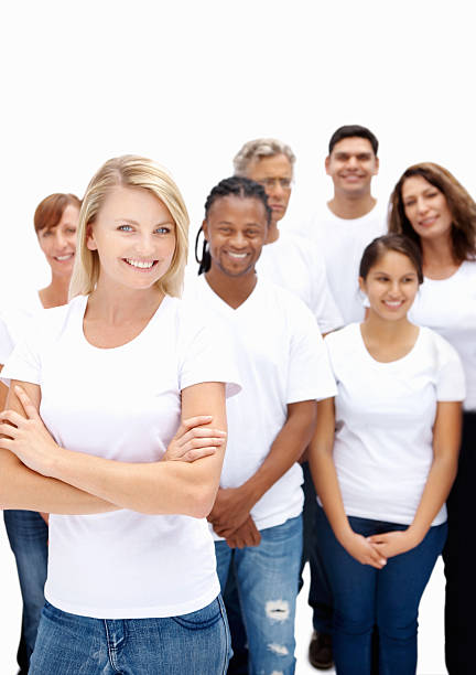 istock Caucasian woman in front of diverse group 184272006
