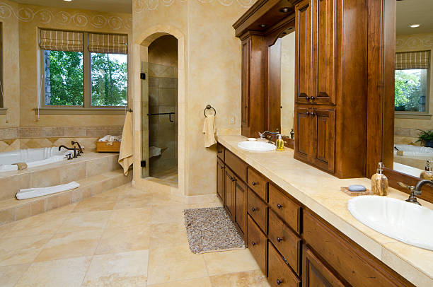 istock Modern bathroom with sunken bathtub 184274808