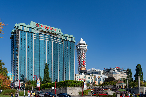 Hotels in Niagara Falls.  This shows the hotels near Horsehoe falls, Niagara Falls, Ontario, Canada.