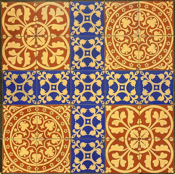Medieval Tile Pattern Floor tile in a medieval Church. Authentic cracks and scratches. anglo saxon photos stock pictures, royalty-free photos & images