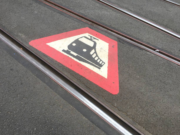 Tram Sign on the Asphalt