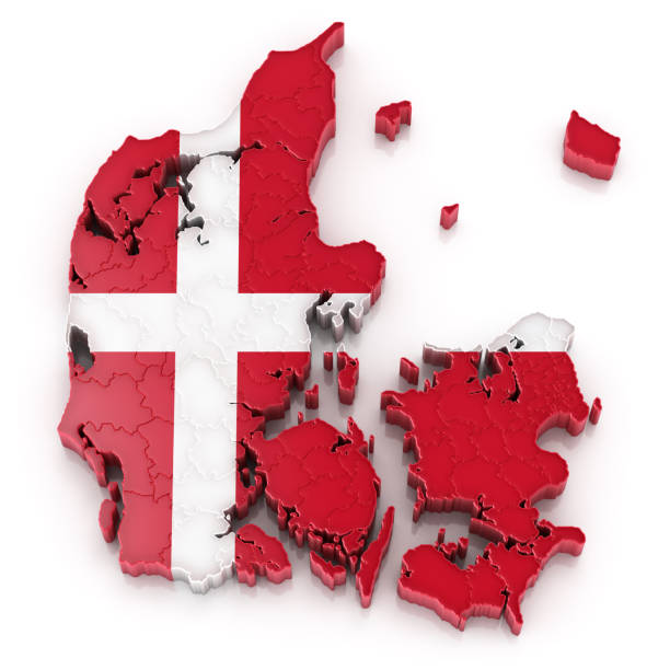 dinamarca, mapa con bandera - denmark map copenhagen cartography fotografías e imágenes de stock