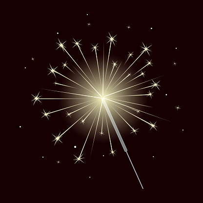 Bright sparkler. Bengal light on a dark background. Holiday illustration, clip art. Vector