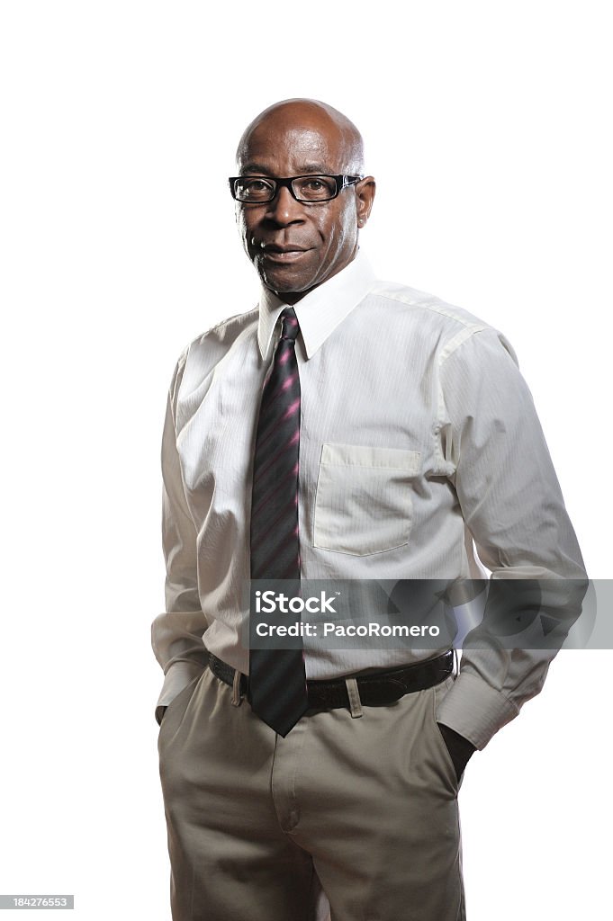 Portrait of a solemn African American businessman on white African American businessman. African-American Ethnicity Stock Photo