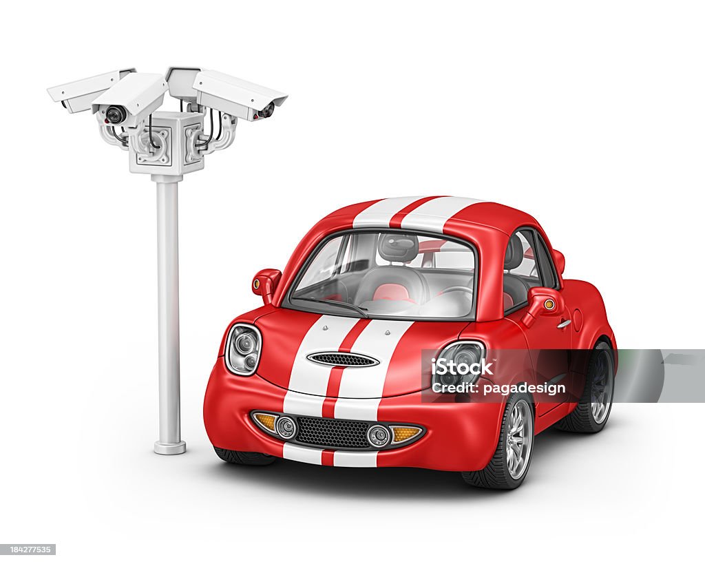 Câmeras de segurança e carro esporte - Foto de stock de Tridimensional royalty-free