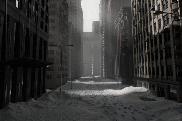 istock 3D rendering of snow covered abandoned city 1842777210