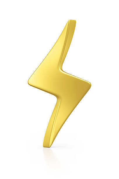 gold lightning isolated gold lightning.3d render. thunder bolt 3d stock pictures, royalty-free photos & images