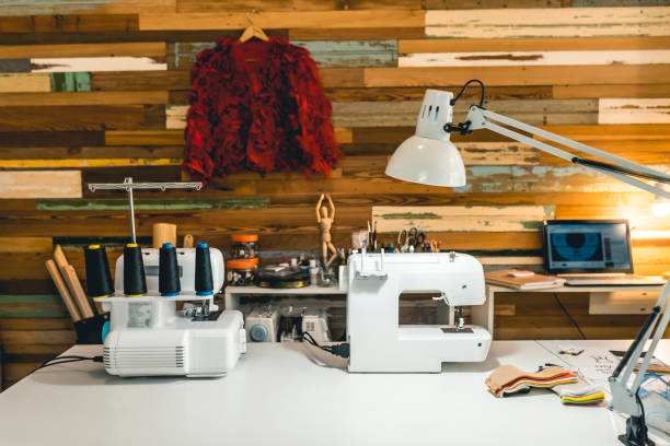 Fashion designer working studio. No people. Copy space