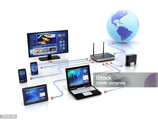 Home Solution Wifi Devices Network Stock Photo - Download Image Now - Connection, Computer Network, Router
