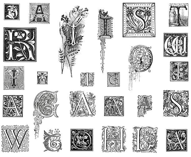 illustrations, cliparts, dessins animés et icônes de rétro divers lettres - text ornate pattern medieval illuminated letter