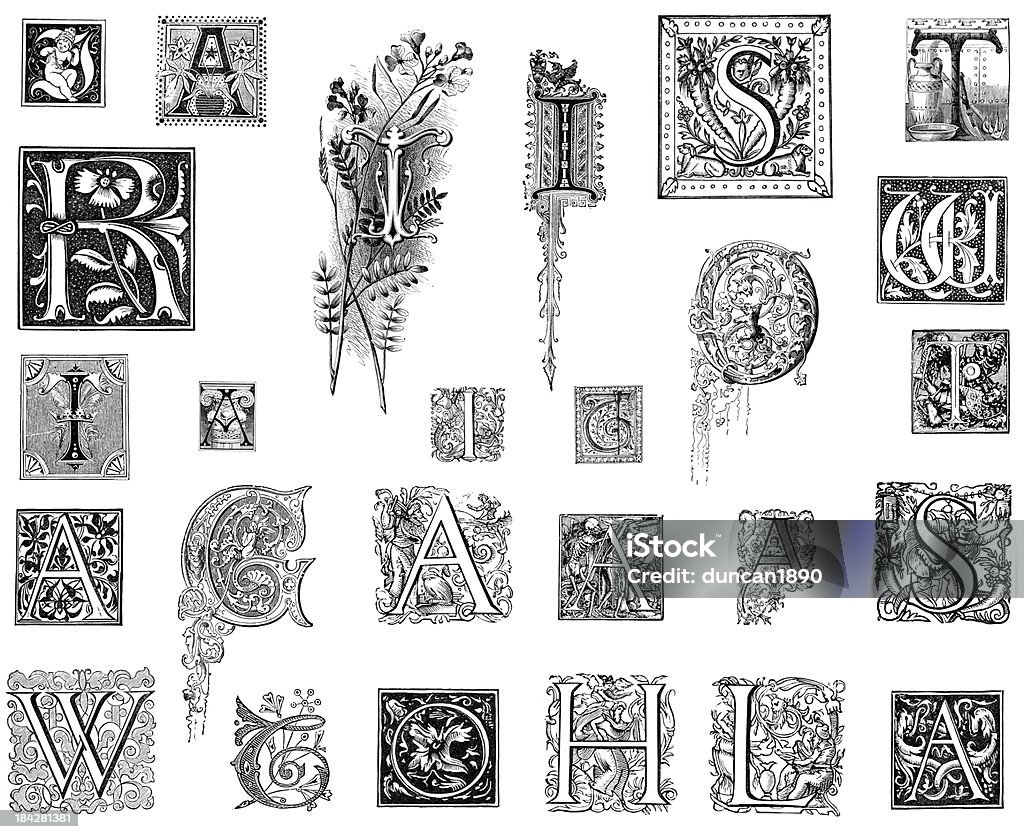 Ретро различные буквами - Стоковые иллюстрации Средневековье роялти-фри