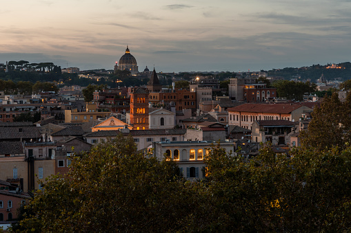 View of Rome with rooftops at sunset