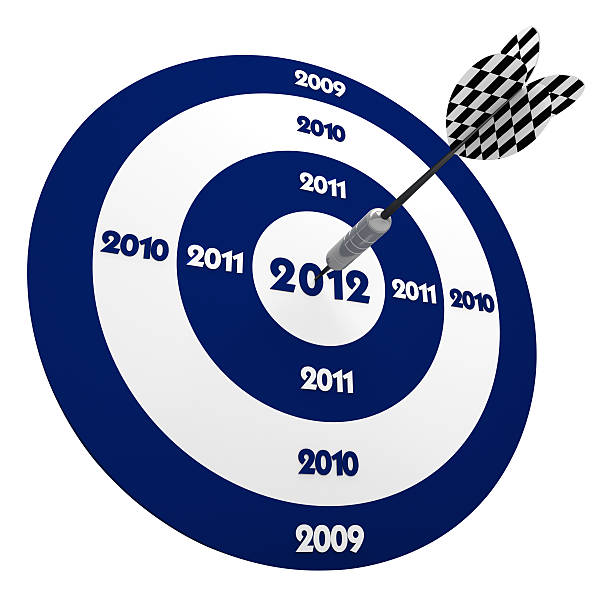 istock 3D Dart in Center of 2012 years Blue Target 184282023