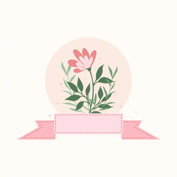 Vector illustration of Cute Pink Blossom Ribbon Banner Vector Illustration