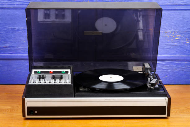 istock Vintage turntable record player with dust cover 1842827595