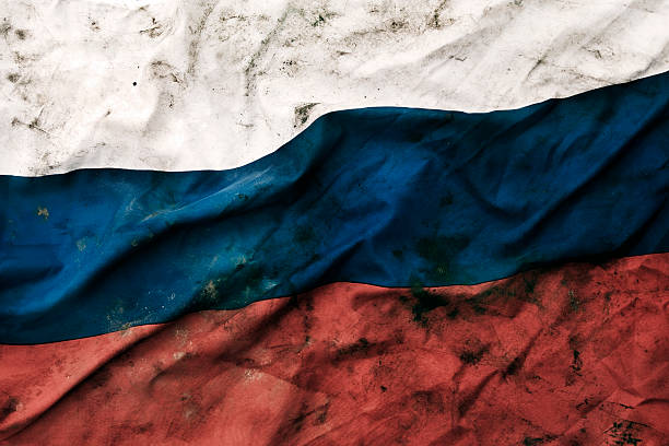 Grungy Russian Republic Flag Low key photography of grungy old flag of Russia. cross processed stock pictures, royalty-free photos & images