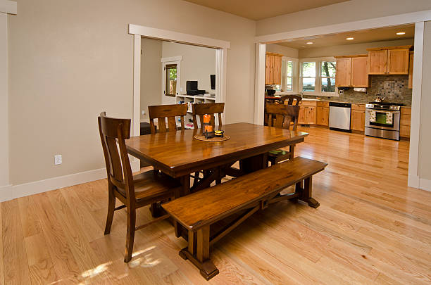 istock Modern dining room with hardwood floors 184283094