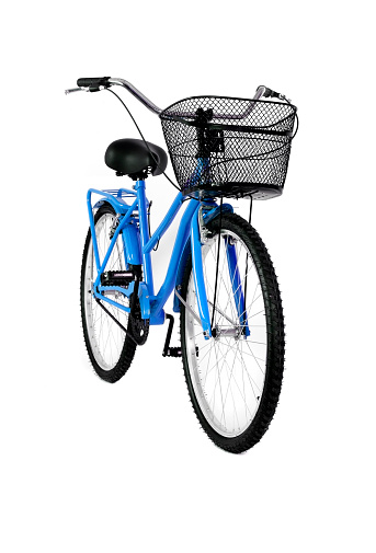 Blue bicycle isolated on white.