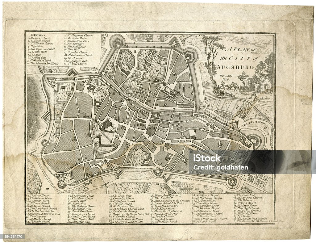 17 th century city, plan de Augsburg, Alemania - Ilustración de stock de Mapa libre de derechos