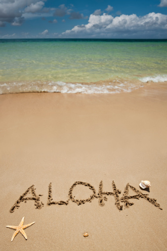 The saloha writing on sand.