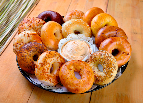 Bagels with Cream Cheese on Party Tray