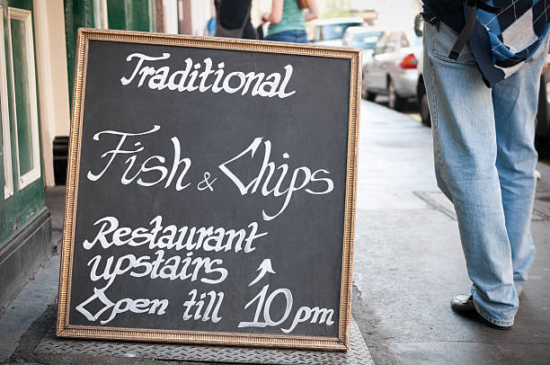 istock Fish & Chips restaurant sign, London, UK 184285454