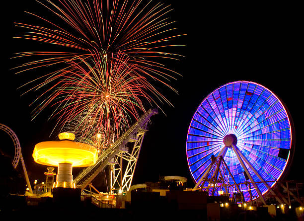 istock Amusemant Pier in Wildwood, New Jersey with Colorful Firework Explosions 184285487