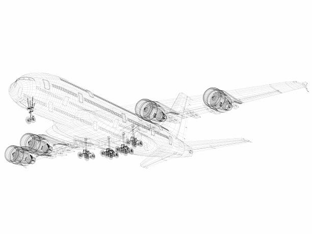 3D Sketch architecture abstract Airplane A380-02 stock photo