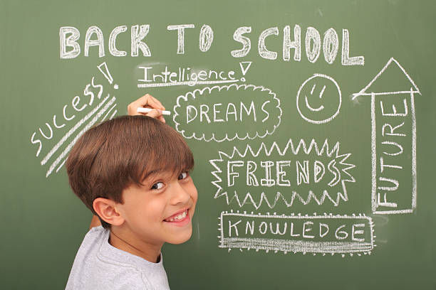 istock Schoolboy In Front Of Blackboard 184286142