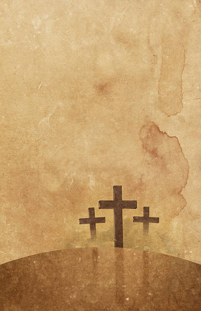 christian cross symbols / on vintage paper background / with much copyspace