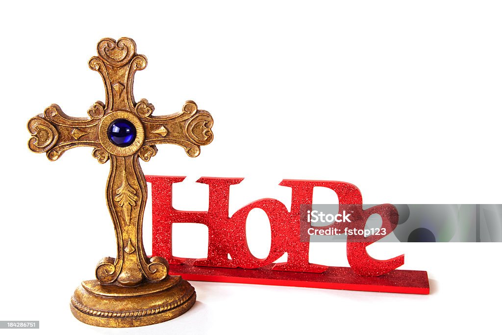 Enfeitado ouro cross palavra de esperança no fundo - Royalty-free Azul Foto de stock