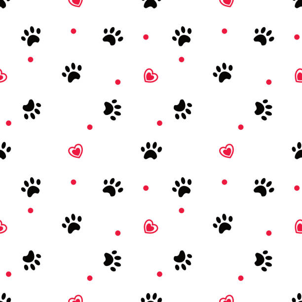 ilustrações, clipart, desenhos animados e ícones de fundo pata amor gato coração cão - tracing red pets dog