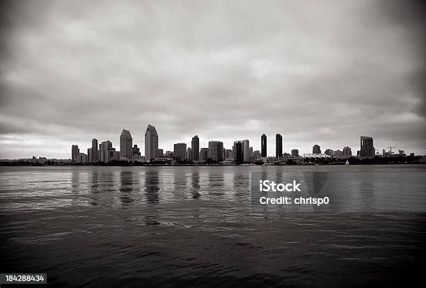 San Diego Skyline And Bay Stock Photo - Download Image Now - Architecture, Bay of Water, Black And White