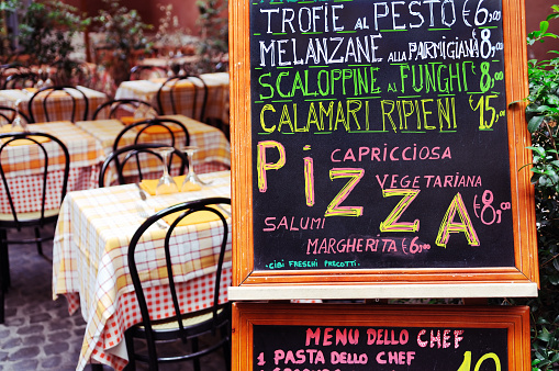 Italian menu at a side walk restaurant