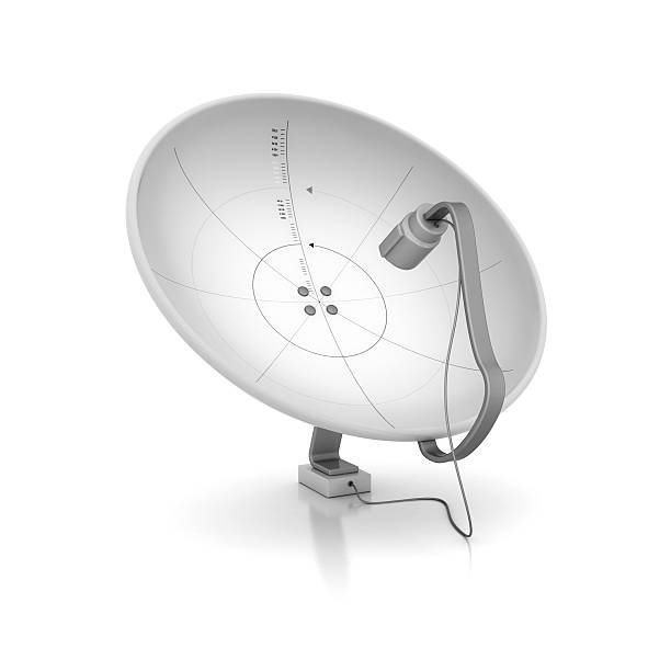 White satellite dish receivers satellite dish or Radio Telescope symbol for communication and media industry, also for TV and Channels transmission Concepts, 3D rendered icon.. radio telescope stock pictures, royalty-free photos & images