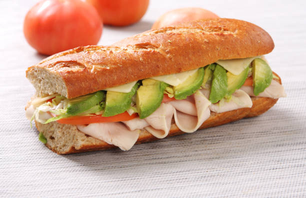 sandwich di tacchino - portion turkey sandwich close up foto e immagini stock