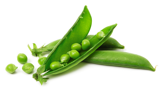Fresh sugar snap peas on white background