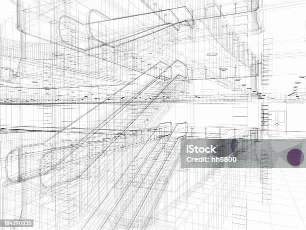 3 D Arquitectura Abstract Centro Comercial Foto de stock y más banco de imágenes de Cianotipo - Plano - Cianotipo - Plano, Ascensor, Venta al por menor