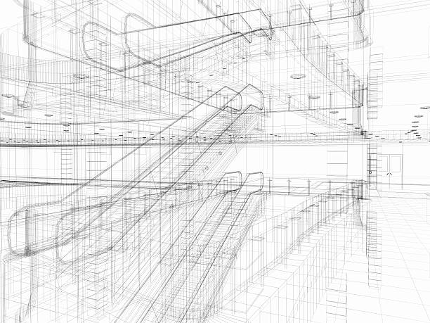 3 d abstrato arquitetura shopping mall - city urban scene planning black and white - fotografias e filmes do acervo