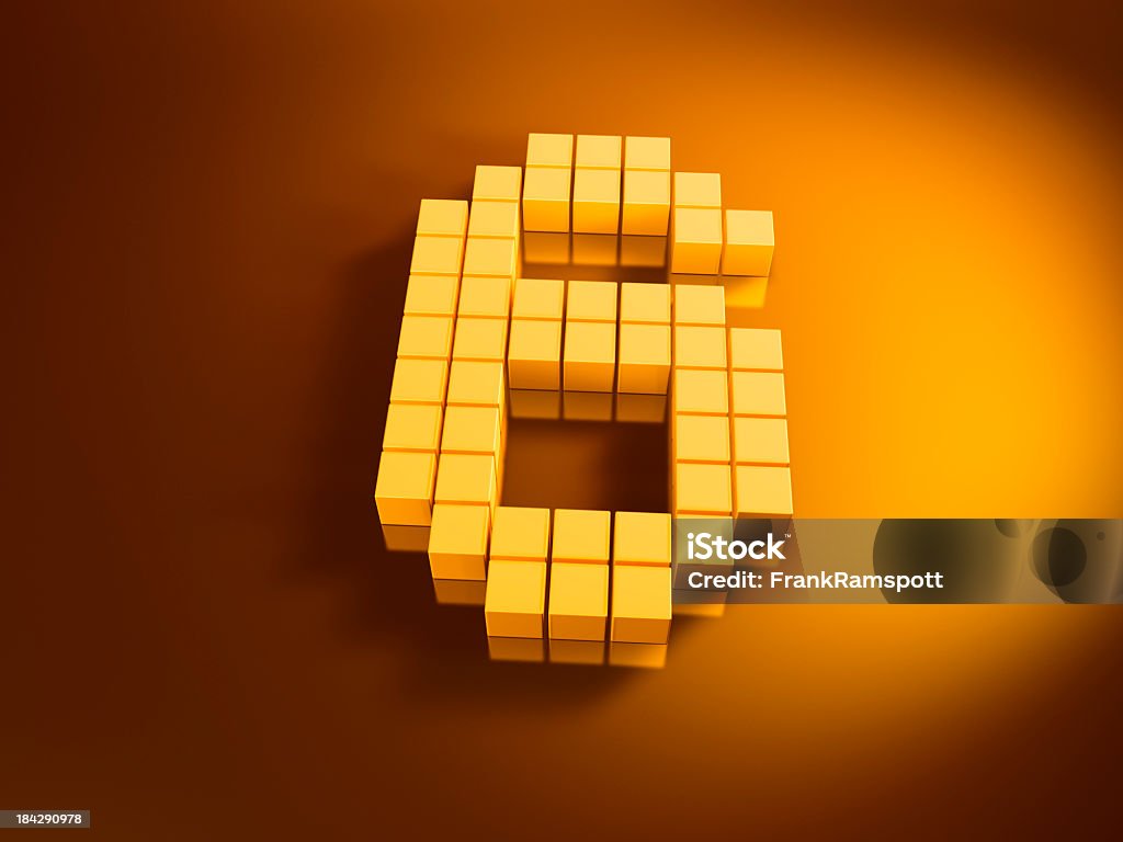 Pixellisation numéro Six Cubes d'or - Photo de Chiffre 6 libre de droits