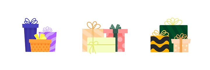 Two sets of nine gift box illustrations for Christmas and New Year's Day