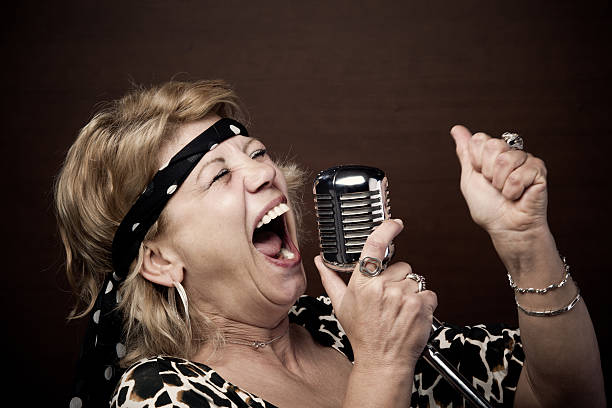Senior woman rock star singing