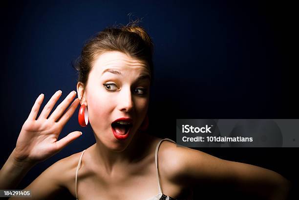 Curios Woman Stock Photo - Download Image Now - Ear, Hands Cupped, Listening