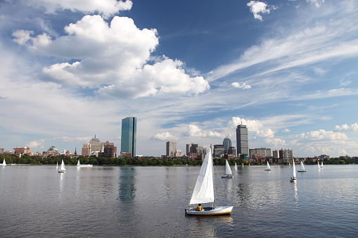 Sailboats on the Charles River with Boston's Back Bay skyline in the background. Boston is the largest city in New England, the capital of the state of Massachusetts. Boston is known for its central role in American history,world-class educational institutions, cultural facilities, and champion sports franchises.