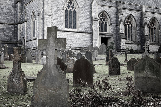 An old church surrounded by an old cemetery.