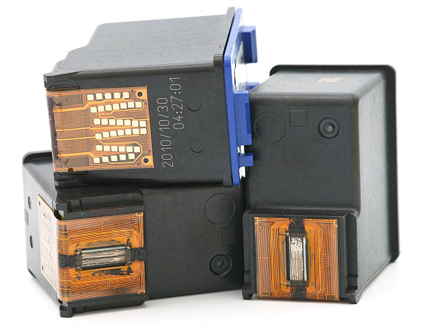 istock Three used ink cartridges on white background 184291835