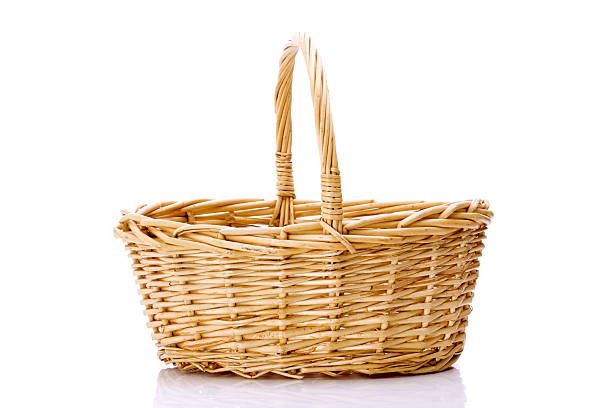 basket close-up of wooden basket isolated on white background basket stock pictures, royalty-free photos & images