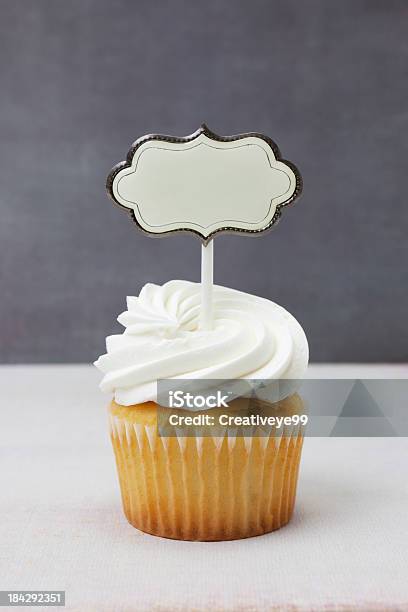 White Cupcake With Banner Stock Photo - Download Image Now - Cupcake, Anniversary, Simplicity