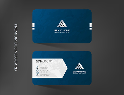 Modern creative blue and white business card template layout with mockup and background